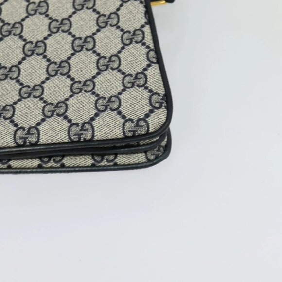 GUCCI GG Supreme Sherry Line Shoulder Bag PVC Navy Gold - Picture 9 of 14